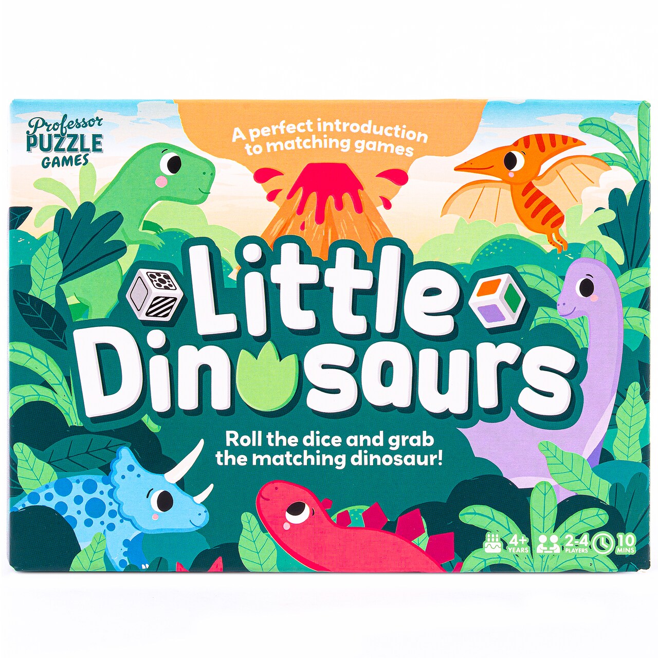 Professor Puzzle: Little Dinosaurs - Color & Pattern Recognition Game, Roll The Dice & Grab the Matching Dino, Fun Facts Poster, Kids 4+, 2-4 Players